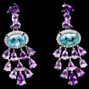 Elegant Genuine Amethyst Blue Zircon Earrings